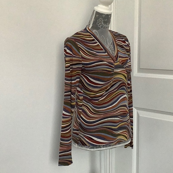 Brown and Black Long Sleeve Fitted Blouse, Size M - Picture 4 of 8